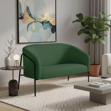 Imagem de Sofá 2 Lugares Namoradeira Stella Base Industrial Alta Preta Veludo D03 - D`rossi Cor Verde
