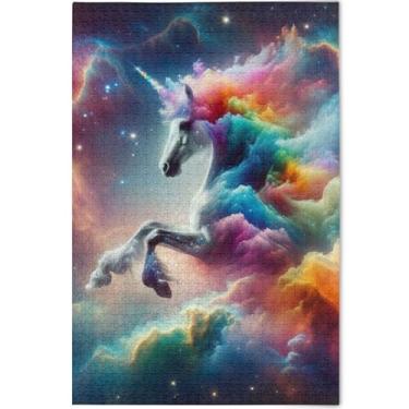 Imagem de Quebra-cabeças de unicórnio arco-íris para adultos, 500 peças, presentes para amantes de quebra-cabeças, natureza, grande, decoração de pintura animal, 52 x 37,8 cm