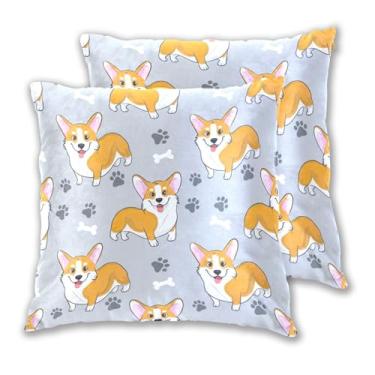 Imagem de Joitme Conjunto de 2 fronhas fofas de cachorro Corgi cinza, conjunto de 2 fronhas fofas para sofá-cama, decoração de casa elegante para sala de estar, 45 x 45 cm, 2 peças