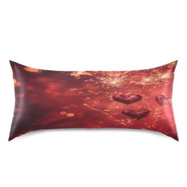 Imagem de Blueangle Fronha de cetim refrescante para cabelo e pele, capa de travesseiro de fogos de artifício dos namorados, tamanho king 50,8 x 101,6 cm com fecho de envelope (344)