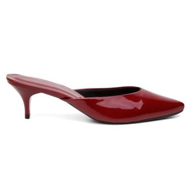 Imagem de Mule Feminino Verniz Salto Fino Baixo Bico Fino - Bono Rock, Vermelho