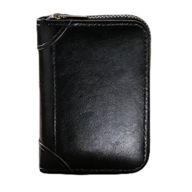 Imagem de Carteira masculina moderna de couro curta, organizador compacto seguro e elegante (preto)