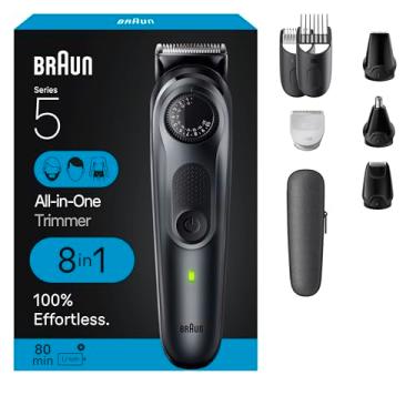 Imagem de Braun Kit All-in-One Style Série 5 5471, aparador 8 em 1 para homens com aparador de barba, aparador de corpo para paisagem, cortadores de cabelo e mais, lâmina ultra-afiada, 40 configurações de comprimento, à prova d'água