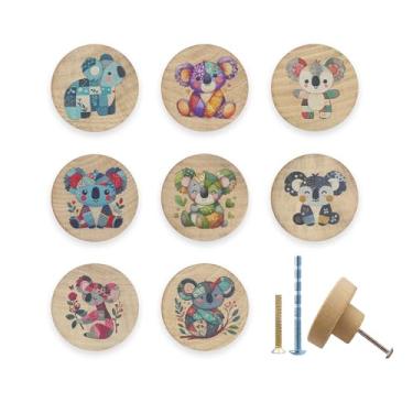 Imagem de JamJam Puxador de animais de urso boho de madeira de 3,8 cm pacote com 8 maçanetas para berçário, quarto de crianças, móveis de cozinha, gavetas, puxadores