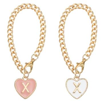Imagem de Acessórios com pingente de letra, 2 peças de acessórios de identificação com nome em forma de coração para decoração de copos Stanley, rosa e branco, letra x, 0, Metal, Sem Pedra Preciosa