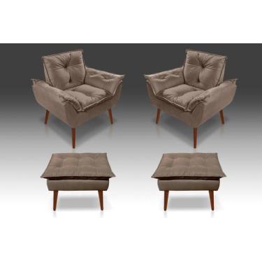 Imagem de Kit 02 Poltrona  Opala + 02 Puf Opala Suede Cappuccino -Modena Decor  