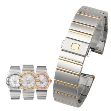 Imagem de FULNES Para pulseira de aço Omega Constellation série águia dupla, pulseira de relógio de aço masculina e feminina 17 mm, 23 mm, 25 mm (ouro prateado, 23 mm)