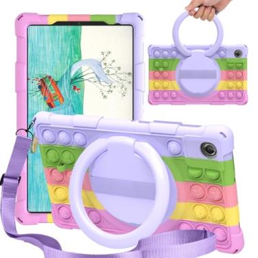 Imagem de HminSen Capa para tablet Lenovo Tab One de 8,7 polegadas 2025 (TB305FU), capa ajustável de silicone macio para crianças para tablet Lenovo Tab K9 de 22 cm com alça de ombro (R-roxo)