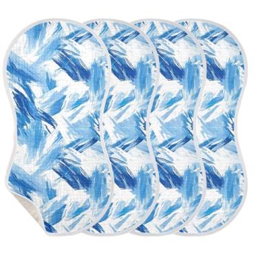 Imagem de Wassud Panos abstratos de musselina azul para arrotar bebê, pacote com 4, babadores de algodão, toalhas de rosto absorventes e macios para arrotos para meninos e meninas recém-nascidos
