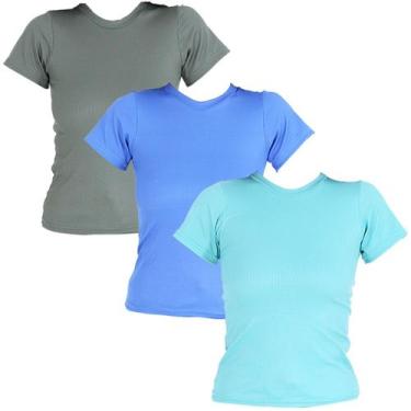 Imagem de Kit 3 Blusas Femininas Manga Curta Ribana - Click Mais Bonita , Verde