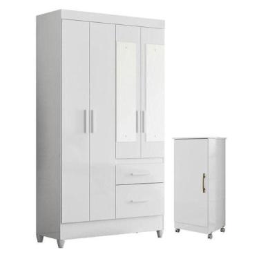 Imagem de Guarda Roupa Solteiro Madri Com Espelho E Armário Multiuso Lírio Branc