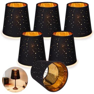 Imagem de Conjunto de 6 peças de persianas pequenas, cortinas de lustre de tecido moderno com design vazado estrelado, filtragem de luz, abajur com encaixe, 15 x 15 x 11 cm