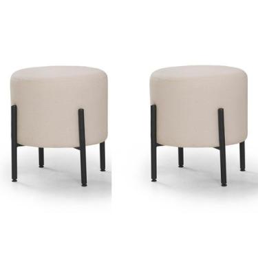 Imagem de Kit 02 Pufe Redondo Estilo Industrial Pés Metal Liverpool - Due Decor,