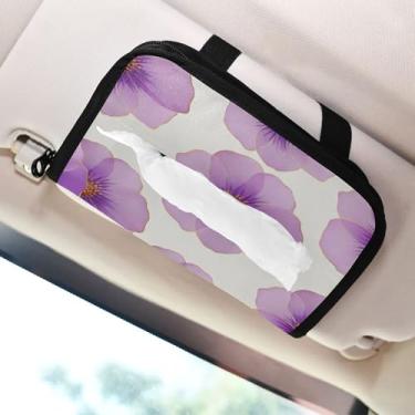 Imagem de SEHANY Elegante suporte de lenços de papel de carro floral roxo, caixa de lenços para carro, viseira solar, porta-guardanapos retangular, dispensador de máscara de carro, caixa de lenços para veículos