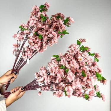 Imagem de Kit 10 a 40 Buquê de Flores de Cerejeira Artificial 65cm, Flor de Pessegueiro, Plantas e Flores Artificiais Decorativas para Arranjos e Decoração Oriental(Rosê,KIT COM 40 UNIDADES)