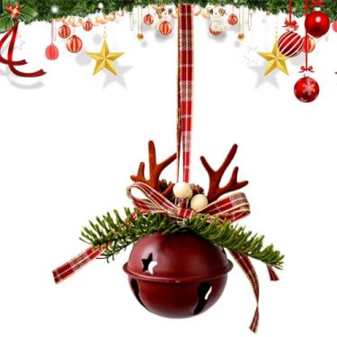 Imagem de Pingente de sino de árvore de Natal, enfeites de sino de Natal | Pingente de sinos artesanais de árvore de Natal de chifre | Sinos de chifre de Natal de aparência real para parede, guirlanda, janela,