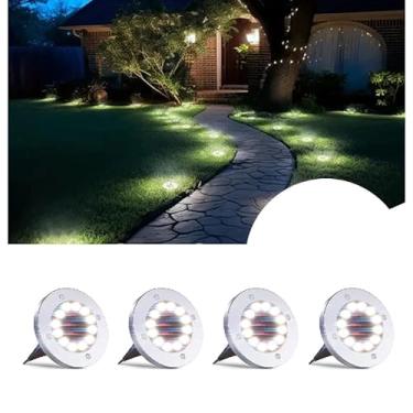 Imagem de Kit Luz Solar para Exterior de 12 Led Luminaria de Chão Lâmpada Solar de Piso Luz de Caminho Jardim(12 Led Branco Frio (4PÇ))