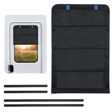 Imagem de funomo Persiana de janela de porta de trailer, 100% blecaute dobrável de RV para janela, proteção contra raios UV, capa de janela de porta de trailer, tecido Oxford espesso à prova d'água (preto)