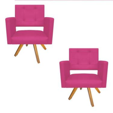 Imagem de kit 02 Poltronas Gênesis Base Giratória de Madeira Sintético Pink - Do