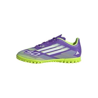 Imagem de adidas Originals Tênis infantil F50 Club Turf, Roxo/branco/limão lúcido, 6 Big Kid