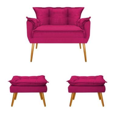 Imagem de Kit Namoradeira e 02 Puff Opala Palito Mel Suede Pink - Doce Sonho Móv