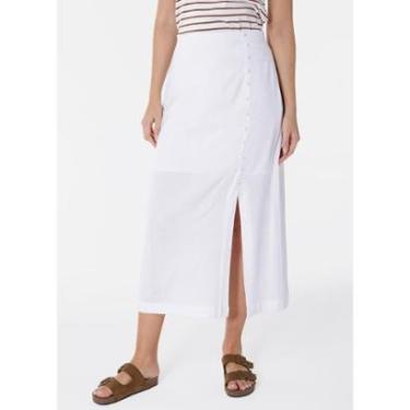 Imagem de Saia de Linho Longa Branca com Fenda e Botões-Feminino