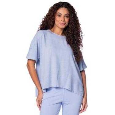 Imagem de Blusa Feminina Biamar Oversized Mullet Viscose/Linho Azul-Feminino