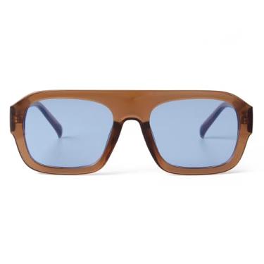 Imagem de SDINM Óculos de sol quadrados modernos para mulheres e homens, óculos de sol estilo aviador quadrado dos anos 70, moderno, estiloso, armação grossa, Lente marrom zul, Large