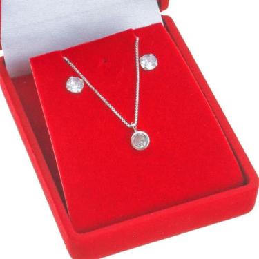 Imagem de Conjunto de Prata 925 Colar + pingente + brinco de zirconia redonda - 