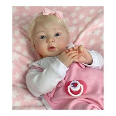 Imagem de Bebê Reborn Menina Kylin Loirinha Corpo de Tecido Suede Olhos Azuis Ca