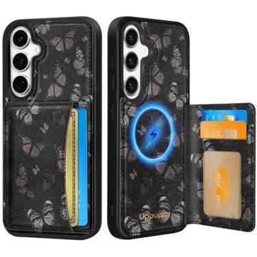 Imagem de Uppuppy Capa para Samsung Galaxy S24 FE com carteira - Serve para 4 cartões, compatível com MagSafe Cute Women Girls Design Estético Couro Suporte para cartão de crédito Capa de telefone para Samsung