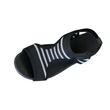 Imagem de Sandálias femininas de malha aberta confortáveis e respiráveis para primavera verão uso casual design esportivo moderno, Preto, 39