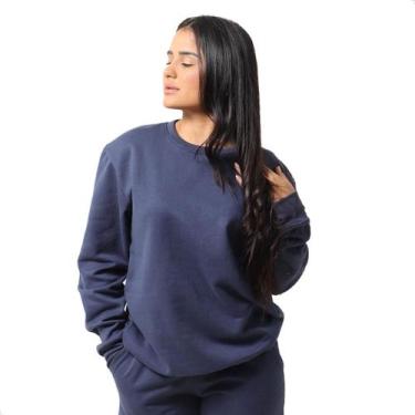 Imagem de Blusa Moletom Feminino Gola Careca Confortável  - TechMalhas, Azul mar