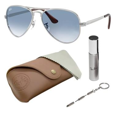 Imagem de Ray-Ban Óculos de sol RB3925 AVIATOR MAX em forma de piloto para homens e mulheres com kit oficial RAYBAN Eyewear – Design clássico atemporal, Armação prateada polida | Lente azul gradiente