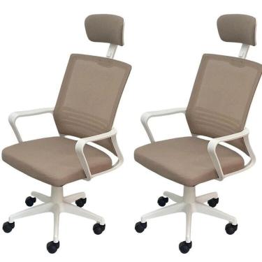 Imagem de Kit 2 Cadeiras para Escritório Presidente Lyon Alta em Tela Mesh Bege