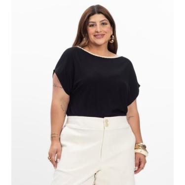 Imagem de Blusa Manga Curta Feminina Plus Size Secret Glam Marrom, Plus G2, Marr