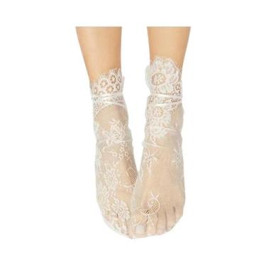 Imagem de Meias Femininas Pretas De Renda Transparente Em Algodão Com Forro De L