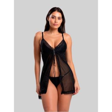 Imagem de Camisola Louise IMI Lingerie Fenda Frontal com Tule Renda e Calcinha F