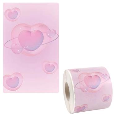 Imagem de Adesivos grandes de vedação de coração rosa 7,9 x 5 cm Etiquetas autoadesivas retangulares para embrulho de presente, embalagens de alimentos artesanais, suprimentos de panificação, caixa de correio e