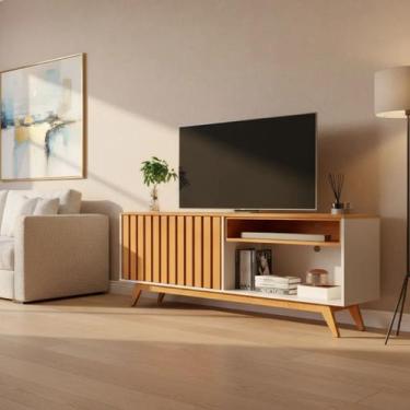 Imagem de Rack Retrô TV Até 65 Polegadas Pés Madeira 2 Portas Ripadas Buriti - L