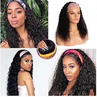 Imagem de Peruca de cabelo humano, onda profunda, sem cola, perucas de cabelo humano com lenço pré-anexado, perucas frontais sem cadarço para mulheres, cor natural, densidade de 150%, 61 cm