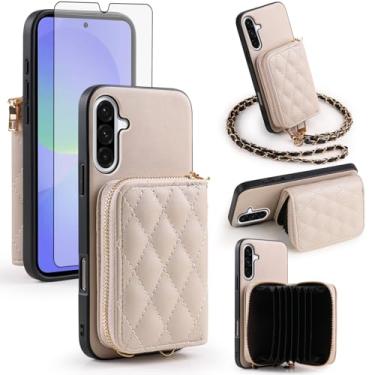 Imagem de Furiet Argyle Capa carteira para Samsung Galaxy S24 FE 5G e protetor de tela alça de ombro, capa de telefone com zíper de couro PU de luxo com suporte para cartão de órgão para S 24 EF AI S24FE 24S