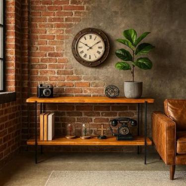 Imagem de Rack Para Sala Com 2 Prateleiras Ferro E Madeira Moderno Decorativo - 