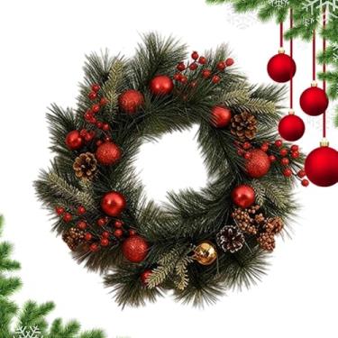 Imagem de Guirlanda de Natal iluminada, decoração de férias iluminada artificial com pinhas e frutas silvestres | Guirlanda de pinheiro realista para festivais | para lareira, ambientes internos e externos