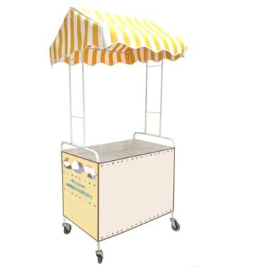 Imagem de Carrinho de catering móvel dobrável – barraca portátil para fornecedores de alimentos com dossel amarelo para eventos ao ar livre, display de carrinho de mão 110 x 65 cm