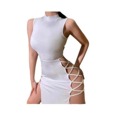Imagem de Vestido Feminino Sem Mangas Com Gola Alta, Alças Finas, Recortes Vazad