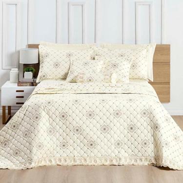 Imagem de Kit Cobre Leito Colcha Nuance Casal 06 Peças Percal 200 Fios 100% Algodão Bordado - Vanilla