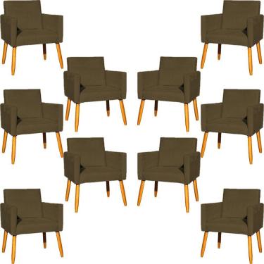 Imagem de Kit 10 Poltronas Decorativa Para Sala Nina Suede Cores Pé Palito 30cm Castanho - Marrom, Suede