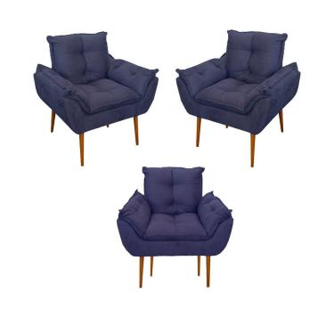 Imagem de Kit 03 Poltronas Opala Confortável Sala, Quarto Cor:azul Marinho