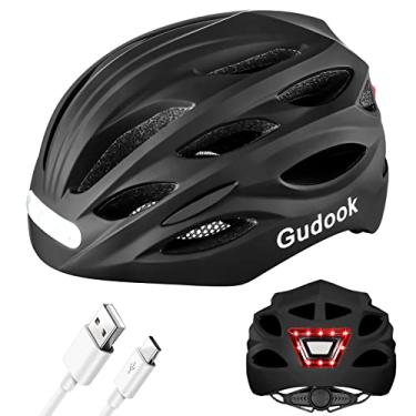 Imagem de Gudook Capacete de bicicleta com luz LED: capacetes de bicicleta para homens, mulheres e adultos com luzes dianteiras e traseiras capacete de ciclismo ajustável para motociclista Urban Commuter